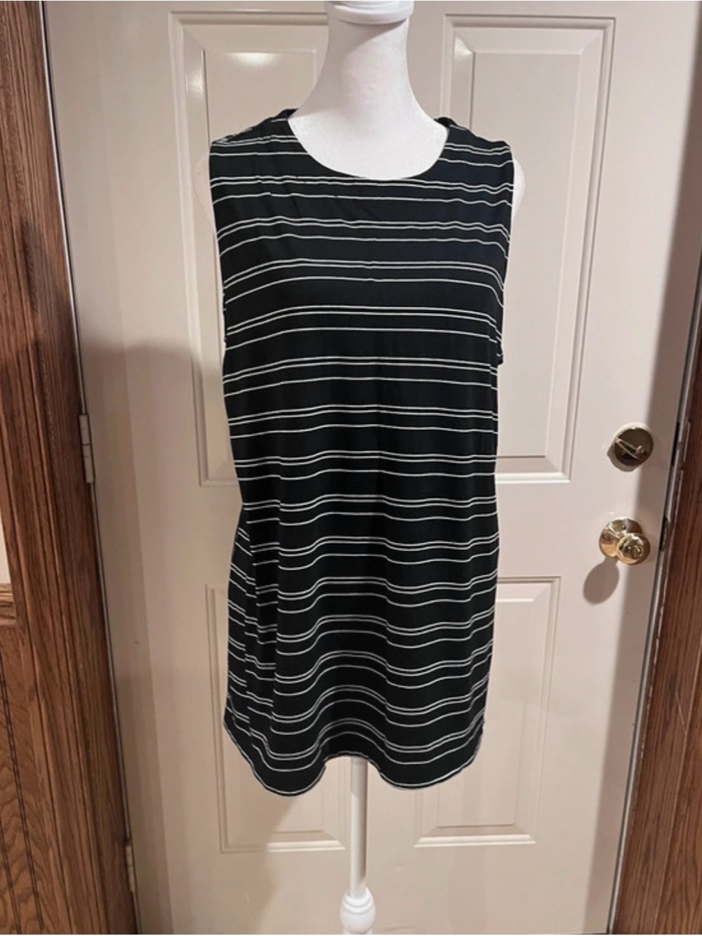 J.Jill Wearever Collection Black White Striped Sleeveless Tunic Top XL